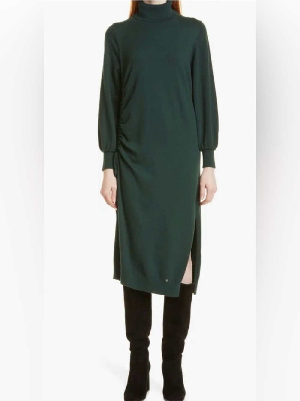 Ted Baker Forest Green Rushed Side   Turtleneck Midi Dress AAVVAA Size 1